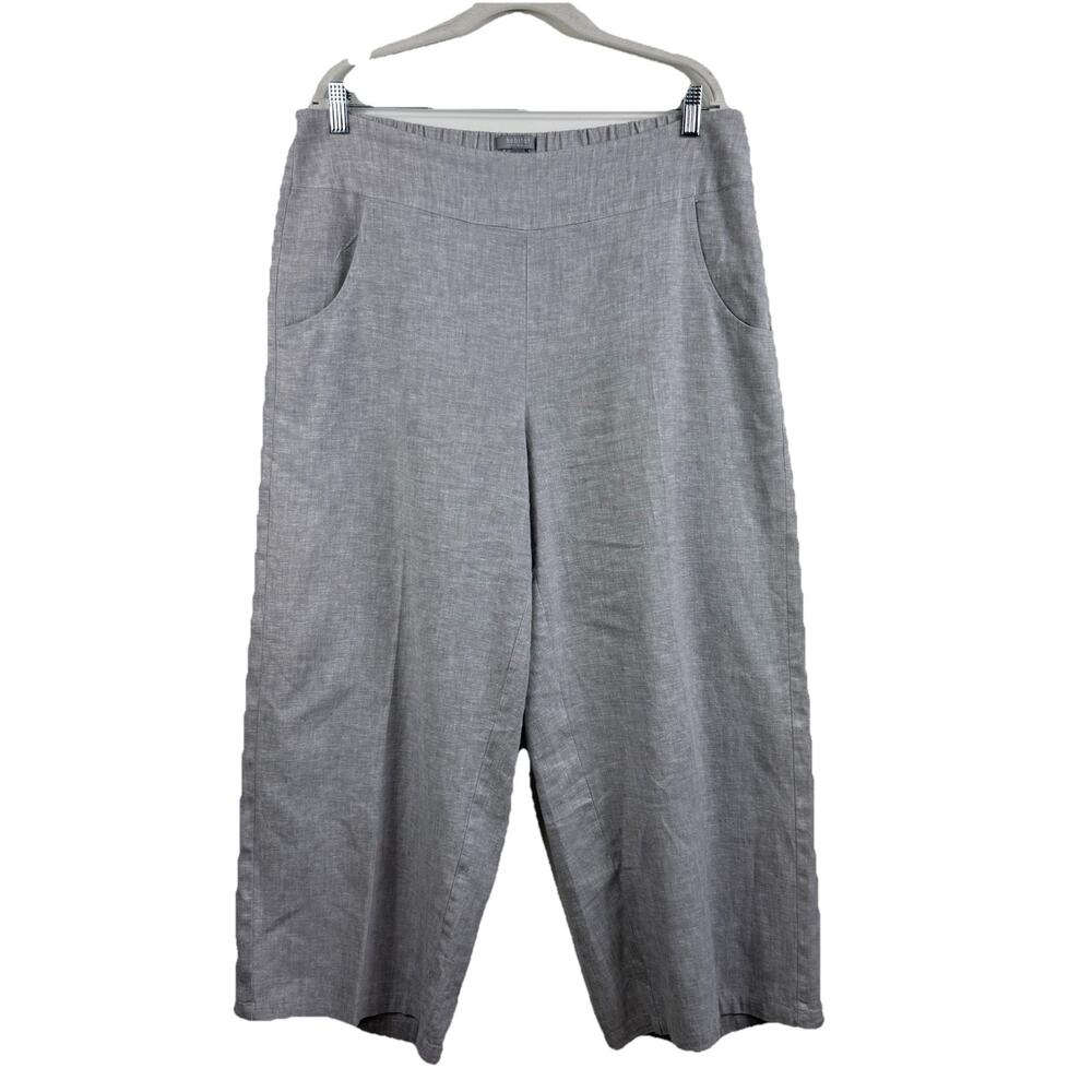 Habitat Clothes to Live In Gray Linen Cotton Pants Large Crop Pockets Lagenlook